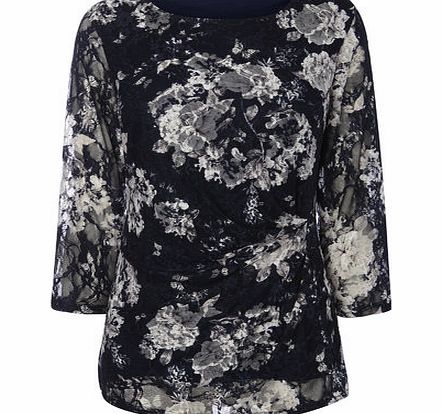Bhs Navy Floral Print Lace Top, navy 18930390249