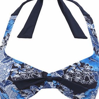 Bhs Navy Floral Print Underwired Bikini Top, navy