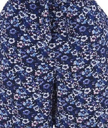 Bhs Navy Floral Print Viscose Knee Short, navy print