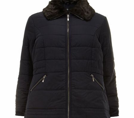 Bhs Navy Fur Trim Padded Coat, navy 12610490249