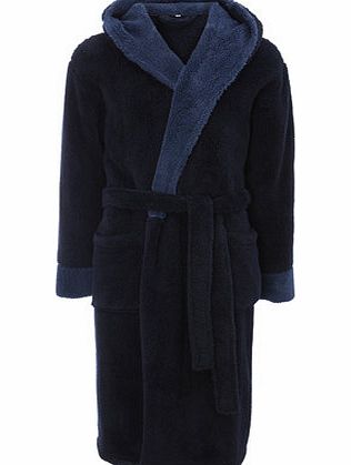 Bhs Navy Hooded Super Soft Dressing Gown, Blue