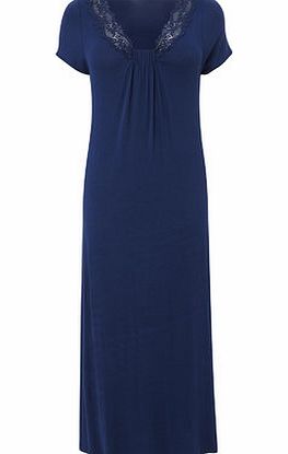 Bhs Navy Knot Front Lace Long Nightdress, navy