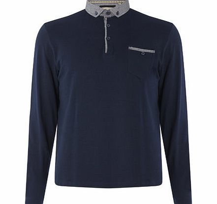 Bhs Navy Long Sleeved Smart Polo Shirt, Blue