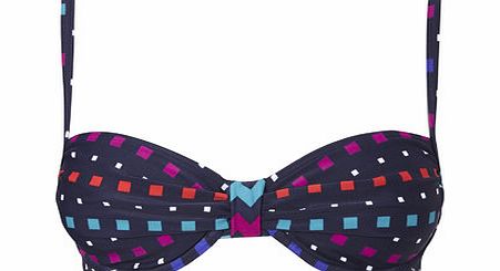 Bhs Navy Multi Square Print Underwired Bikini Top,