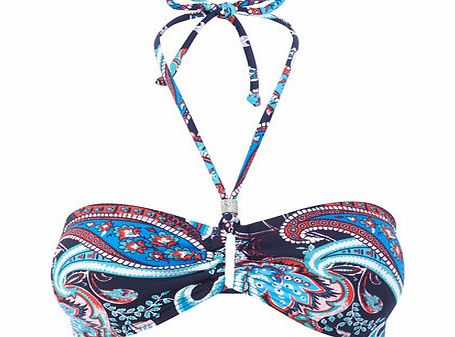 Bhs Navy Paisley Print Bikini Top, navy multi