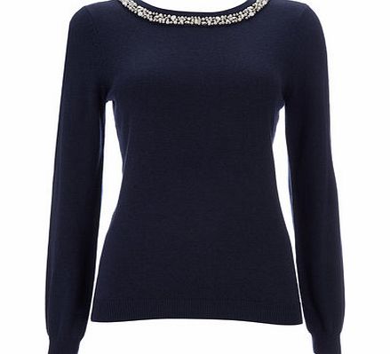 Bhs Navy Pearl Necklace Jumper, navy 12035250249