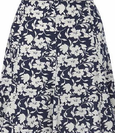 Bhs Navy Petite Floral Linen Blend Skirt, navy