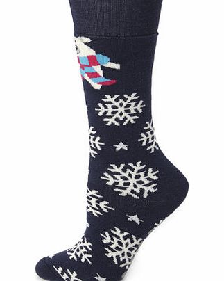 Bhs Navy Polar Bear Turn Top Snuggle Socks, navy