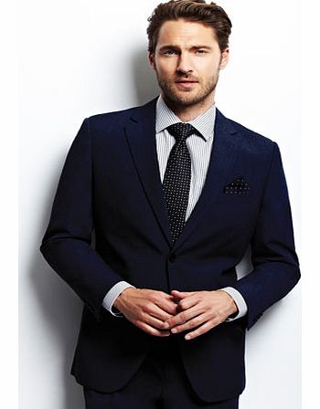 Bhs Navy Regular Fit Pindot Suit Jacket, Blue