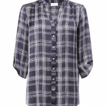 Bhs Navy Scratchy Check Longline Blouse, navy