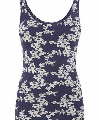 Bhs Navy Spaced Floral Scoop Neck Vest, navy