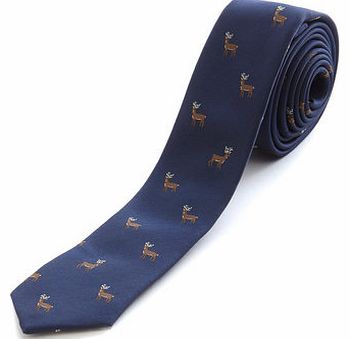 Navy Stag Design Skinny Tie, Blue BR66D39ENVY