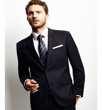 Navy Tailored Suit Jacket With Wool, Blue