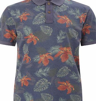 Bhs Navy Tropical Print Polo Shirt, Blue BR52T16GNVY