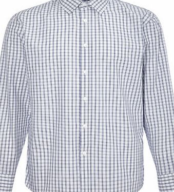 Bhs Navy Window Check Point Collar Shirt, Blue