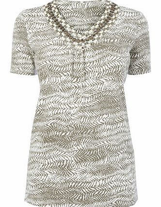 Bhs Neutral Embellished Printed Jersey Top, neutral