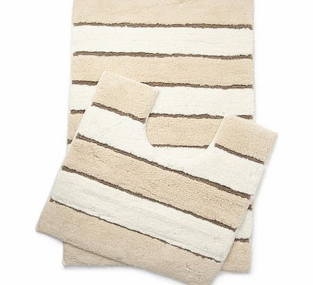 Bhs Neutral Striped Bath and Pedestal Mat Set,