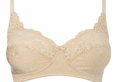 Nude Jacquard and Lace Non-Wired Bra, nude