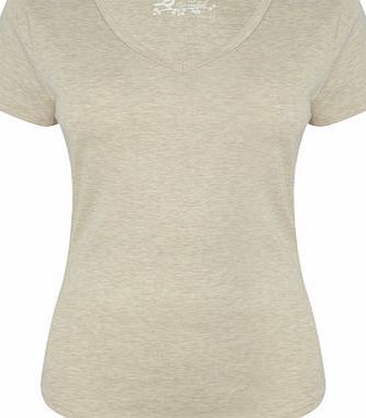 Bhs Oatmeal Marl Short Sleeve V Neck Top, oatmeal