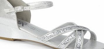 Bhs Older Girls Silver Glitter Wedge Sandals, silver