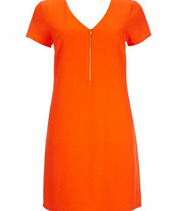Orange Zip Front Crepe Dress, orange 12025134796