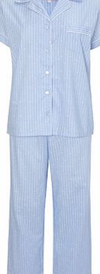 Bhs Pale Blue Stripe Revere Cotton Pyjama, pale blue