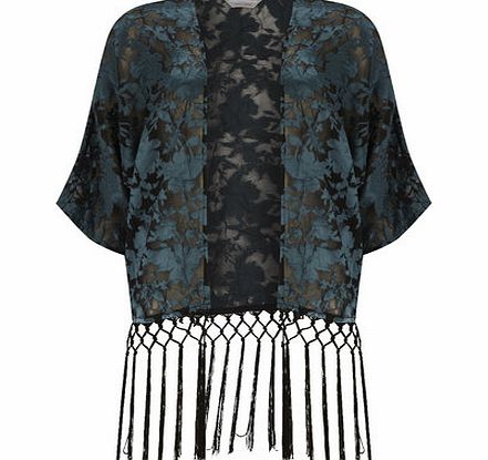 Bhs Petite Burnout Tassel Kimono, green 19125779533