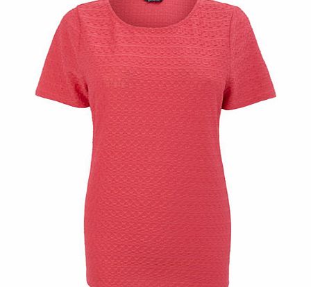 Pink Short Sleeved Textured Scoop Neck Top, pink