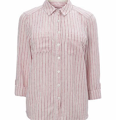 Bhs Pink Stripe Collared Linen Blend Shirt, striped