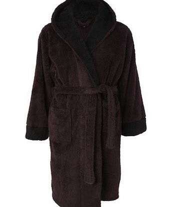 Bhs Plum Hooded Super Soft Dressing Gown, Red
