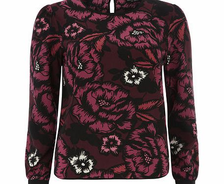 Bhs Plum Long Sleeve Floral Top, purple 19126970924