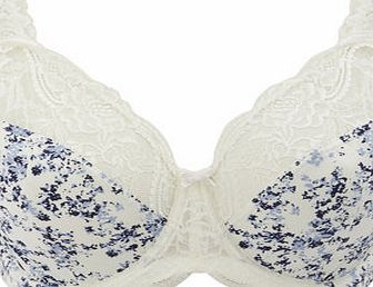 Bhs Printed Blue Floral Jacquard and Lace DD-G Bra,
