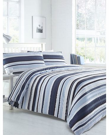 Printed Stripe Seersucker Bedding Set, blue