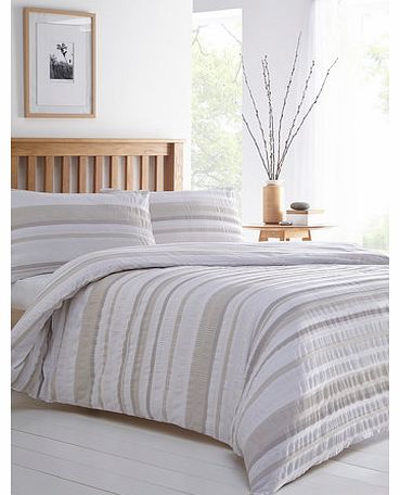 Printed Stripe Seersucker Bedding Set, natural