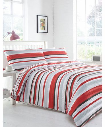 Printed Stripe Seersucker Bedding Set, red/grey