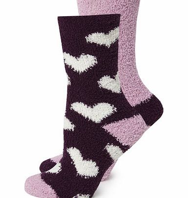 Purple  Pink Hearts 2 Pack of Bedsocks, purple