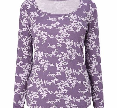 Bhs Purple All Over Print Floral Scoop Neck, purple