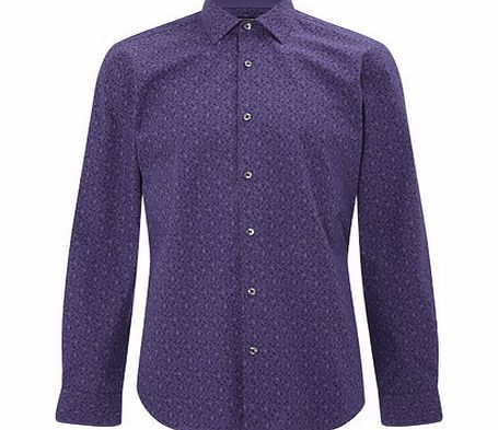 Bhs Purple Cotton Long Sleeve Mini Floral Shirt,
