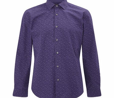 Bhs Purple Cotton Long Sleeve Mini Floral Shirt,