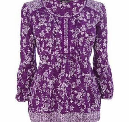Bhs Purple Floral And Tile Print Pleat Crochet