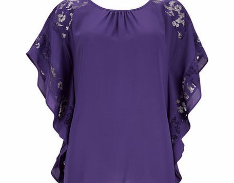 Bhs Purple Lace Insert Kimono Top, purple 12034290924