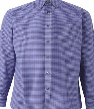 Bhs Purple Navy Check Long Sleeve Regular Fit Shirt,