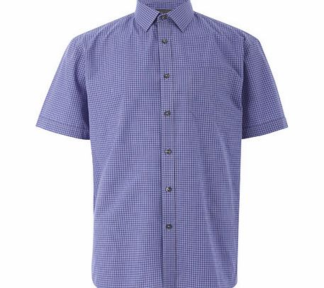 Bhs Purple Navy Check Short Sleeve Shirt, Blue
