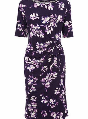 Bhs Purple Oriental Print Bead Detail Dress, black