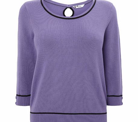 Bhs Purple Petite 3/4 Sleeve Tipped Jumper, purple