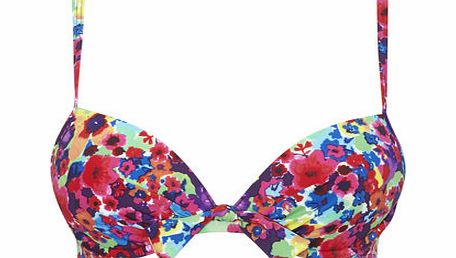 Bhs Purple Photo Floral Underwired Bikini Top,