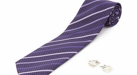 Bhs Purple Spot Stripe Tie and Cufflink Set, Purple