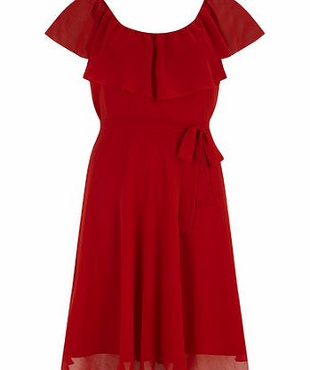 Bhs Red Chiffon Fit and Flare Dress, red 19129313874