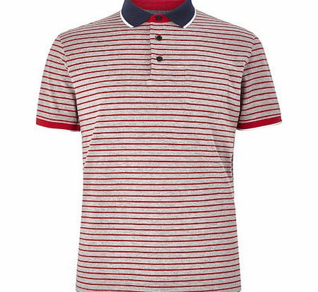 Bhs Red Fine Striped Polo Shirt, RED BR52J17GRED