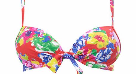 Red Floral Print Underwired Bikini Top, reds